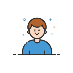Vector illustration of color icon in flat line style. Linear blue cute and happy man.