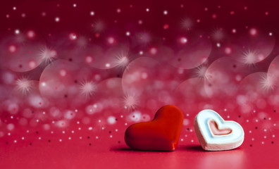 Valentines day background with two red hearts