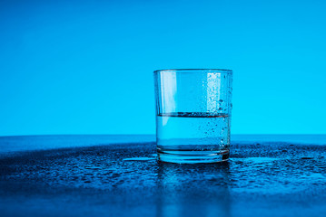 fresh clear blue water splash in glass