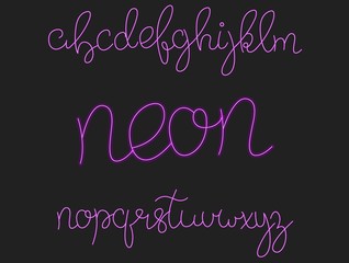 Neon font. Script alphabet with shiny glow effect