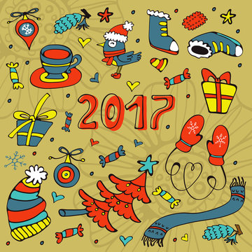 Colorful 2017 card with winter graphics