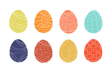 Colorful easter eggs collection in doodle style. Hand drawn