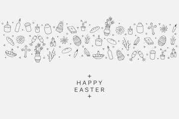 Easter element icons - banner background in doodle style.