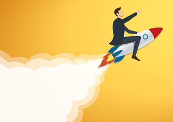 Fototapeta na wymiar Businessman Flying with a Rocket to Successful background vector. Business concept illustration.