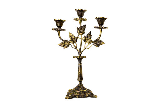antiquarian candlestick isolated on white background.