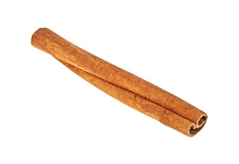 Single cinnamon stick isolated on white background