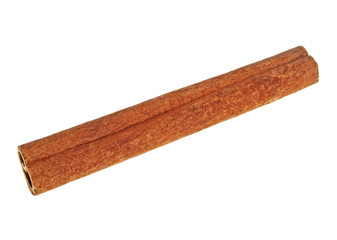 Single cinnamon stick isolated on white background