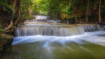 Landscape Huai Mae Kamin waterfall Srinakarin Dam in Kanchanaburi, Thailand