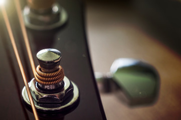 Closeup Of Acoustic Guitar Shallow Depth Of Field Lens Flare