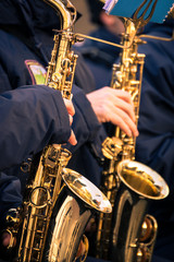 Obraz premium Saxophones of a municipal band.