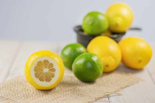 Group of lemons and limes.