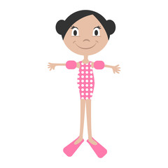 Cartoon girl going to the beach, vector