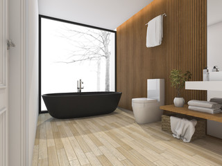 Fototapeta na wymiar 3d rendering luxury bathroom near window with bathtub