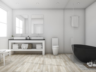 Fototapeta na wymiar 3d rendering minimal loft bathroom with black bathtub