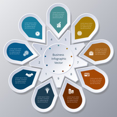 Infographic nine Points arranged in circle gear