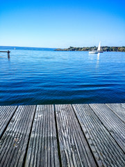 Wooden water jetty at lake
