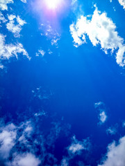 Beautiful blue sky with clouds and sun
