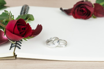 Romantic red roses and rings for Valentine's Day