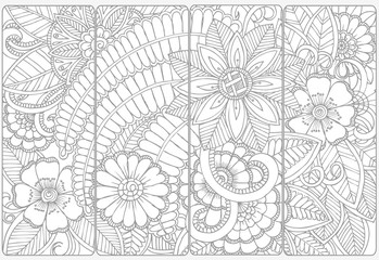 Floral doodles for adult coloring book.Vector set of monochrome