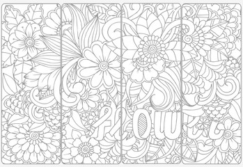Floral doodles for coloring.Vector set of monochrome bookmarks .
