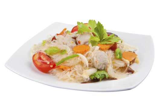 Spicy vermicelli salad with Pork, Thai style.