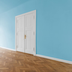 Empty white room with wooden  floor