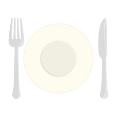 Gray fork, knife and plate icon image, vector illustration