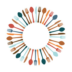 Fototapeta premium Colorful kitchen utensils icon image, vector illustration