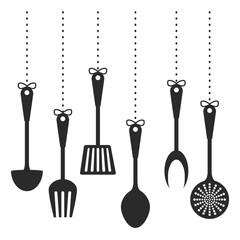 Black kitchen utensils icon image, vector illustration
