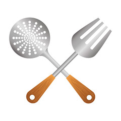 silver skimmer with big fork tools, vector illustration