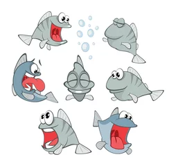 Zelfklevend Fotobehang Set Cartoon Illustration. A Cute Deep-Water Fish for you Design   © liusa