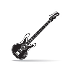 Obraz na płótnie Canvas Vector illustration of black and white bass guitar in flat style