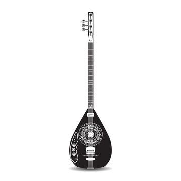 Vector illustration of black and white turkish electric baglama saz in flat style