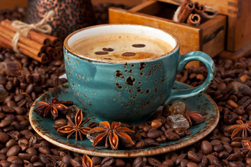 Coffee with cinnamon and chocolate 