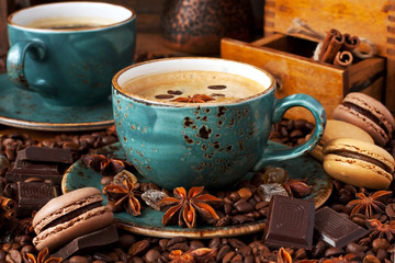 Coffee cup with cookies  on table