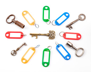 an antique key with label