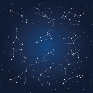 Set of zodiac constellation on the background of starry sky