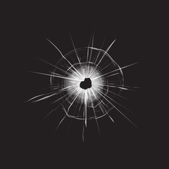 Realistic broken glass. Bullet holes in glass. Shot and broken, crack and destruction.Vector illustration.