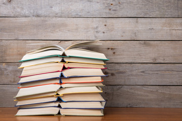 books on the wooden background