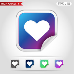 Colored icon or button of heart symbol with background