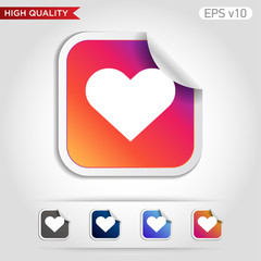 Colored icon or button of heart symbol with background