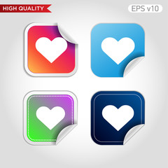 Colored icon or button of heart symbol with background