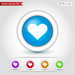 Colored icon or button of heart symbol with background