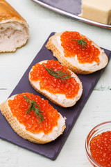 Photo of baguette with caviar