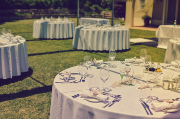 Special event celebrating with catering arrangement on park garden outdoors background