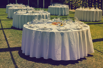 Special event celebrating with catering arrangement on park garden outdoors background