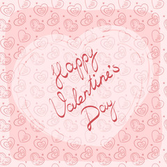 Greeting card, label or sticker with handwritten inscription Happy Valentine's Day against pink background