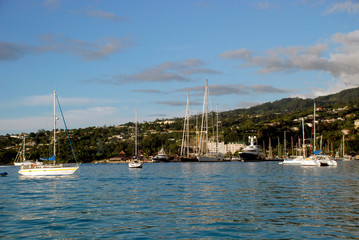 Fototapeta na wymiar Sailboats in Taina Marina, Tahiti