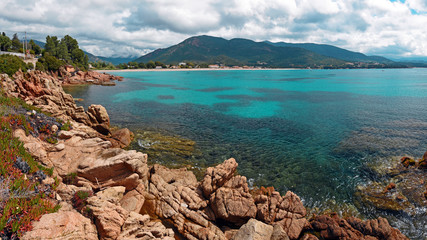 Panoramic view of Sagone seaside resort in Corsica