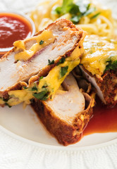 chicken fillet with cheese closeup